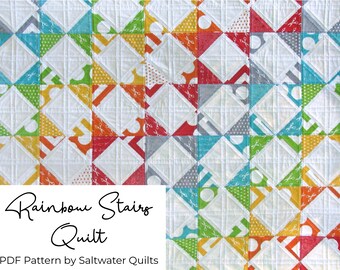 Rainbow Stairs Quilt Pattern, Instant Download PDF Pattern, Quilting Pattern, Charm Pack Quilt Pattern, Quilt Pattern PDF, Modern Quilt