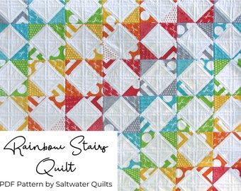 Rainbow Stairs Quilt Pattern, Instant Download PDF Pattern, Quilt Pattern Triangles, Quilt Pattern for Charm Pack, PDF Instructions, Modern