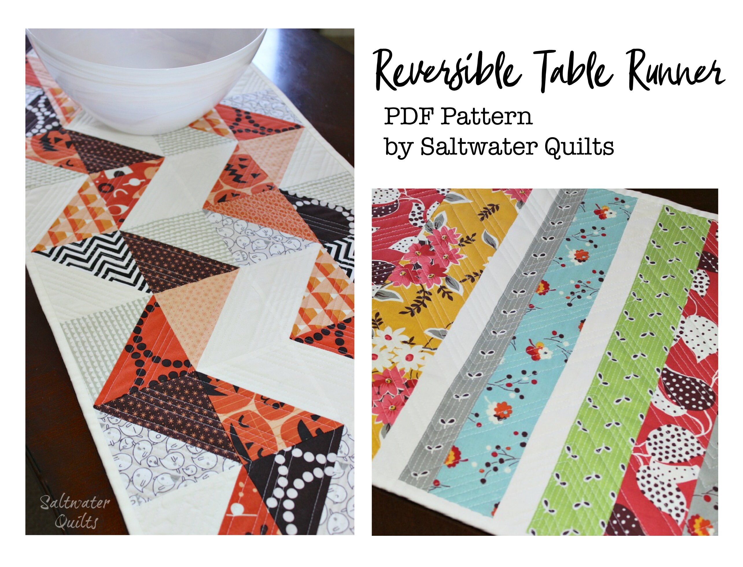 Reversible Table Runner Instant Download PDF Pattern Holiday Etsy