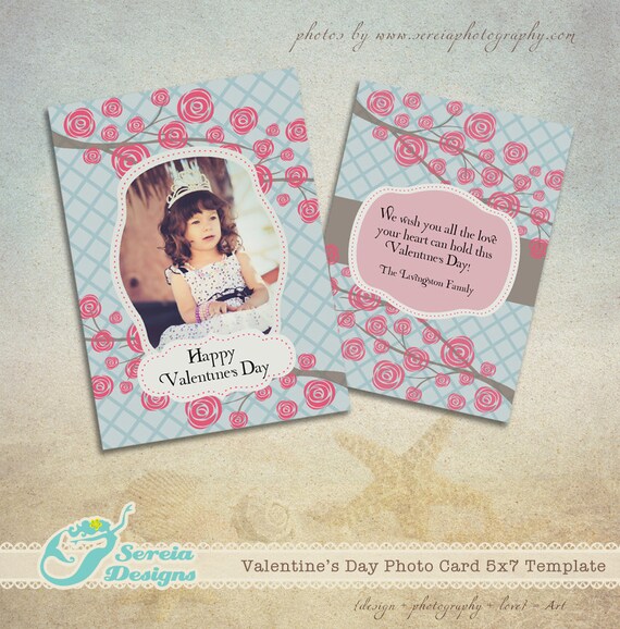 Valentine's Day Photo Card Photoshop Template PSD Rose | Etsy