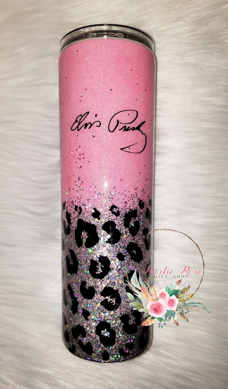 Elvis Icon Leopard Glittered 30 oz Skinny Tumbler #elvis #leopard #tumbler #icon #handsome #custom