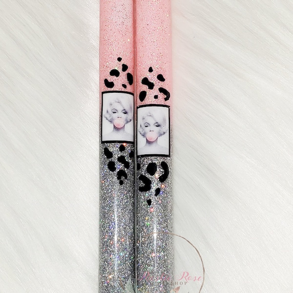 Epoxied Pink & Silver Marilyn Monroe Pen With Swarovski Crystal #pens #refillablepens #holiday #giftsforher #giftsforhim #swarovski