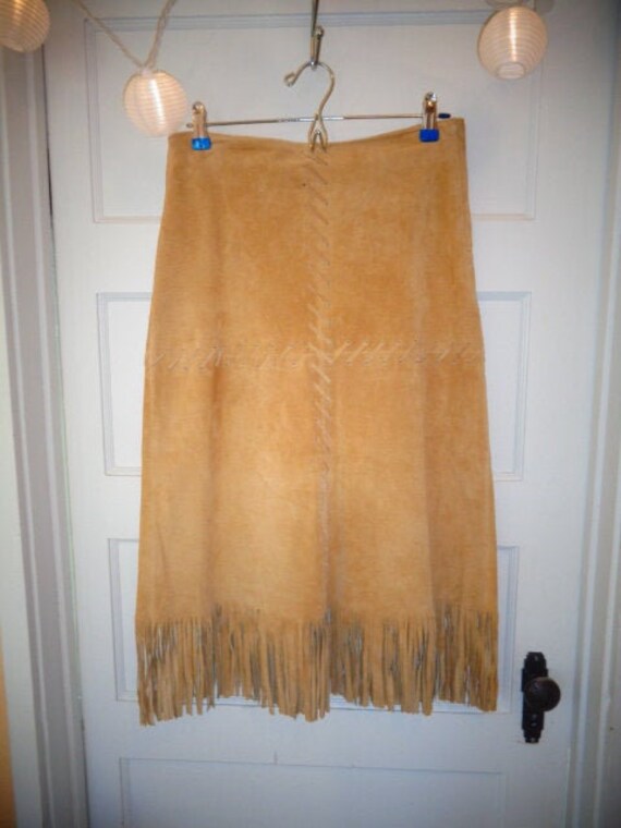 Vintage Western Suede Skirt, Fringed Leather Skirt