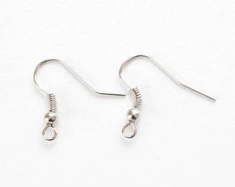 Silver Ear Wires, Platinum Tone Earwires, Earring Hooks, Earring Findings, Nickel Free, 50 pieces (25 pair)