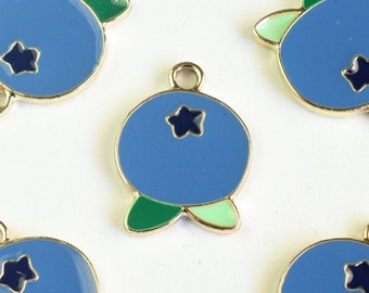 4 Blueberry Charms, Blue Enamel Fruit Pendants, 18mm x 14mm  (1332)