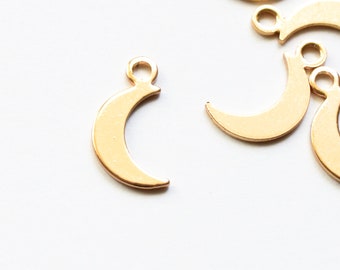 Tiny Gold Moon Charm, Gold Charm Pendant, 12mm - 6 pieces (413)