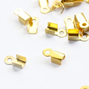 Gold Crimp End, Iron Crimp, Cord Terminator 6mm x 3mm, 2mm Cord Crimps - 100 pieces