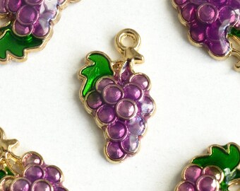 65541-3291 18x13x2MM Charm Grape Gold Tone With Green /& Purple Enamel Charms 6 Pcs