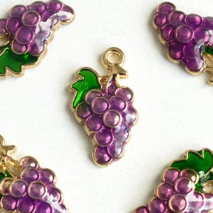 Grape Beads Light Purple Stone Charms Fruit Charms Bracelet Beads 9x12mm 24k Shiny Gold Pave Grape Charms CZ Grape Pendant SLM59