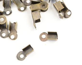 100 Bronze Cord Ends, Fold over Crimp, 9mm x 4mm, Crimps for 3mm Cord (F093)