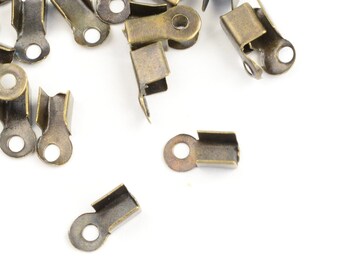 100 Bronze Cord Ends, Fold over Crimp, 9mm x 4mm, Crimps for 3mm Cord (F093)