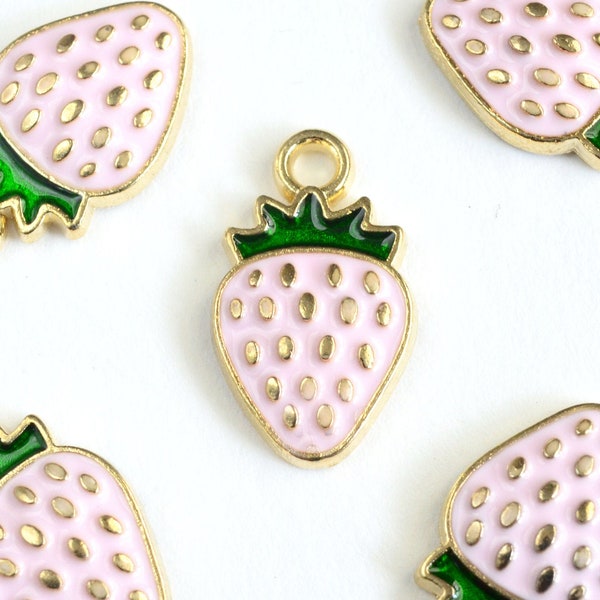 5 Pineberry Charms, Pink Strawberry Charm, 17x10mm (1401)