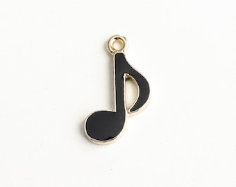 5 Music Note Charm, Light Gold Finish Black Enamel, 20mm (599)