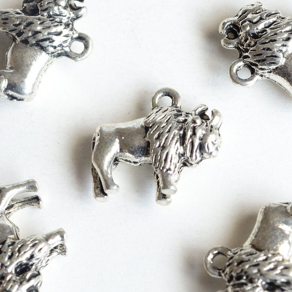 5 Bison Charms, Silver Tone Buffalo Charm, 16mm x 18mm (1232)