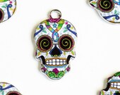 Skull Charm, Colorful Sugar Skull Pendant, 22mm x 13mm - 4 pieces (970)