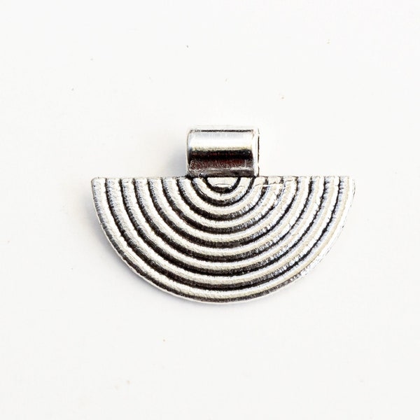 Half Circle Charm, Silver Slide Pendant, Tribal Style Charm - 6 pieces (540)