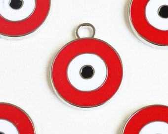 Red Bullseye Charms, Silver Tone, 18mm - 5 pieces (1285)