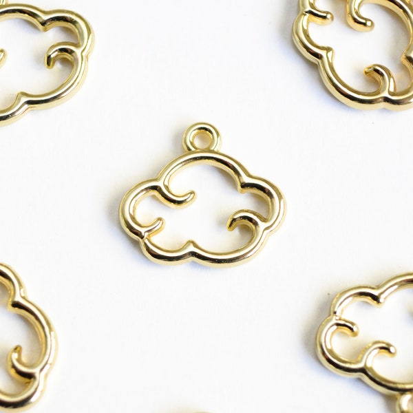 Cloud Charms, Gold Toned Metal Outline Charm, 13mm x 14mm - 10 pieces (966)