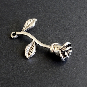 Rose Charms, Antique Silver Tone 3D Flower Pendant, 33mm x 18 - 2 pieces (516)
