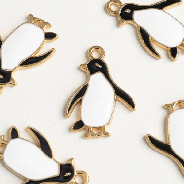 Penguin Charms, Enamel Gold Tone, 23mm x 17mm - 4 pieces (1463)