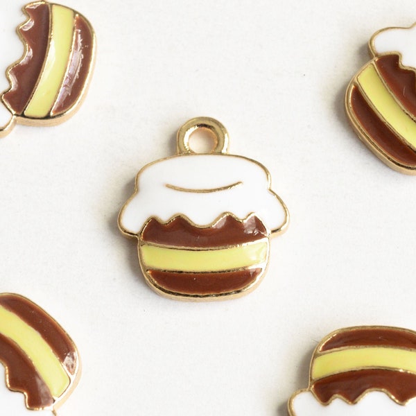 Honey Pot Charms, Colorful Enamel Honeypot, Light Gold Toned Metal, 16mm x 14mm, 5 pieces (1182)