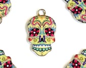 Skull Charm, Colorful Sugar Skull Pendant, 22mm x 13mm - 4 pieces (969)