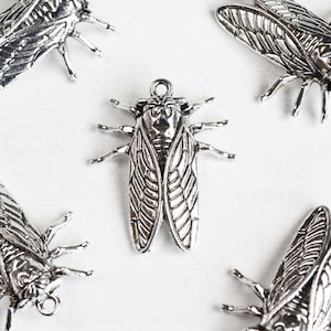 Cicada Insect Charms, Silver Tone Bug Charms, 27mm x 22mm - 5 pieces (1236)