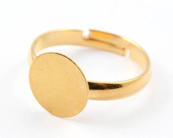 Gold Ring Blanks, Adjustable Rings, 10 mm Pad - 10 pieces (FG-RING003)