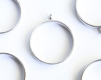 5 SILVER TONE BEZEL HEARTS CHARM PENDANT OPEN BACK JEWELLERY 20 X 34MM HOLLOW