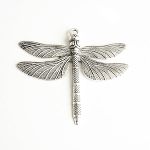 Silver Dragonfly Charm, Large Dragonfly Pendant - 2 pieces (337)
