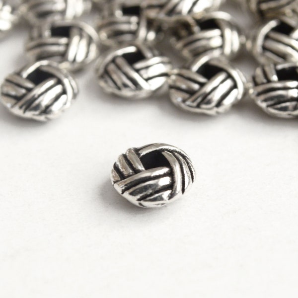 Metal Knot Beads, Antique Silver Rondelle Spacer, Rope Design, 6mm x 3mm  40 pieces (F194)