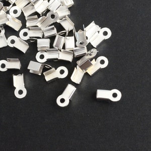 100 Silver Cord Ends, Flat Crimp Ends 9mm x 4mm, Crimp for 3mm Cord (F090)