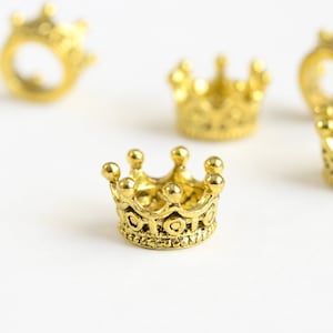 Crown Beads  Gold Toned Large Hole Spacer 7 x 11mm - 4 pieces (464)