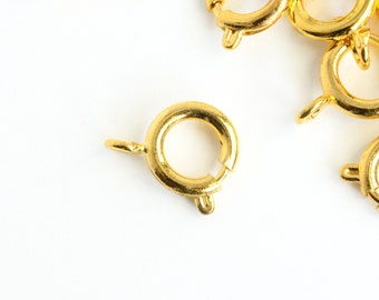 Gold Spring Ring Clasp, 9mm Round Clasp, Brass Necklace Bracelet Clasp, Large Clasps (F041)