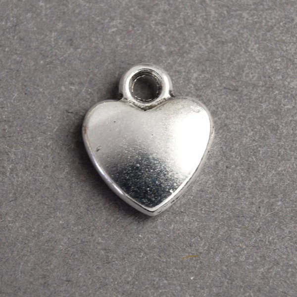 Silver Heart Charms, Two Sided, 12mm - 10 pieces (320)