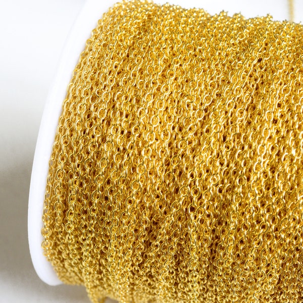 Gold Tone Cable Chain, Soldered, 2 mm x 1.5 mm links - 15 feet (G215-003)