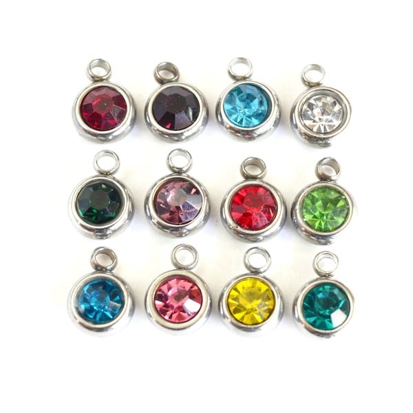 Birthstone Charms, Full Set Stainless Steel, 6mm x 8mm - 12 pieces (709)