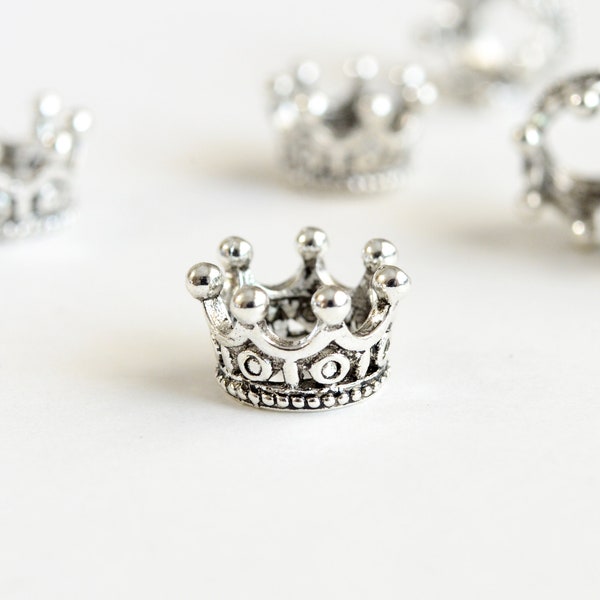 Crown Beads Silver Large Hole Spacer 7 x 11mm - 4 pieces (465)