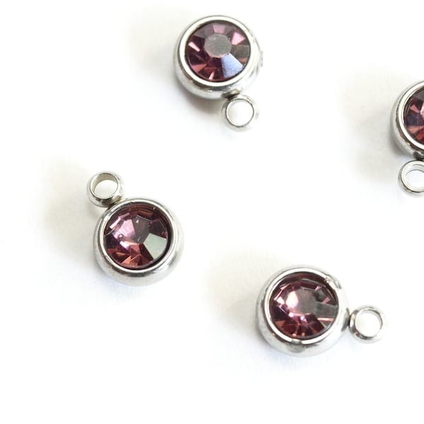 June Birthstone Charms Alexandrite Crystal Stainless Steel 8mm x 6mm - 5 pieces (534)