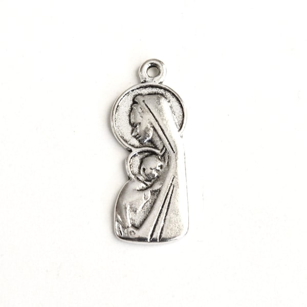 Virgin Mary And Jesus Charms, Antique Silver 25mm - 8 pieces (547)
