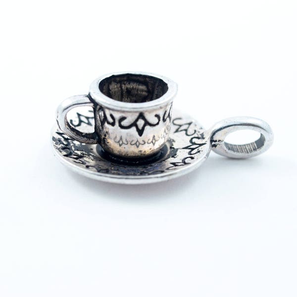 Silver Teacup Charms, Tea Cup And Saucer Charms, 26mm - 5 pieces (314)