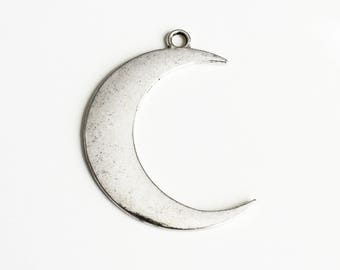 Large Moon Charms, Silver Crescent Moon Pendant, Celestial Jewelry Findings - 2 pieces (335)