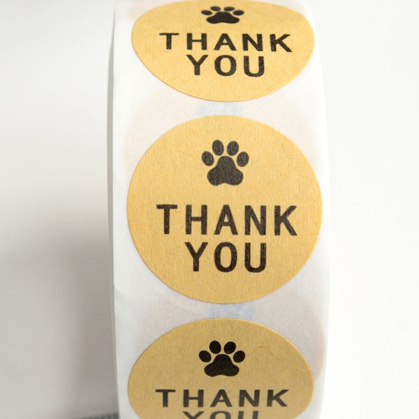 Thank You Stickers, Kraft Paw Labels For Envelopes Boxes Shipping And Gifts, 15/16" - 500 pieces (Label03)