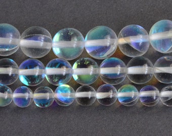 Mystic Glass Beads, Rainbow Mermaid Iridescent Round Beads, 6mm 8mm 10mm - B009