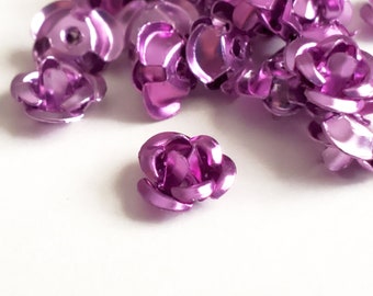 Purple Aluminum Rose Beads, Metal 3 Petal Flower Cabochons, 7mm - 30 pieces (1138)