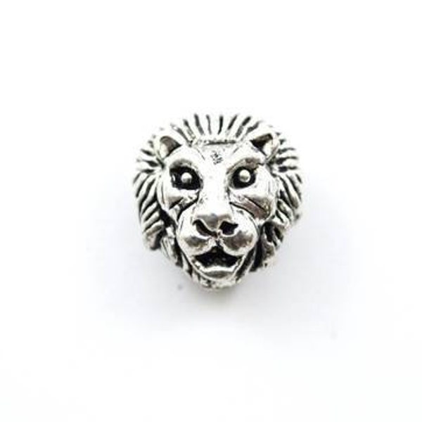 Lion Head Bead, Antique Silver Metal Spacer Beads - 2 pieces (S250)