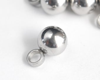 Silver Ball Charm, 6mm Stainless Steel Solid Orb Pendants - 10 pieces (MB102-SS)
