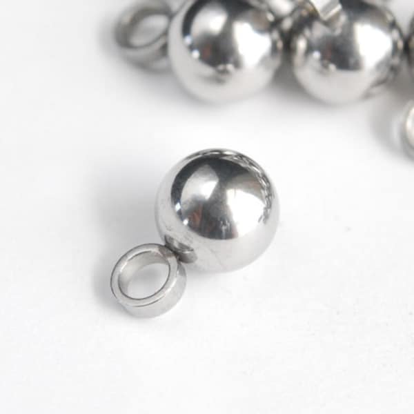 Silver Ball Charm, 6mm Stainless Steel Solid Orb Pendants - 10 pieces (MB102-SS)