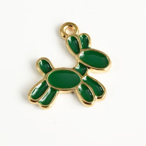 5 Balloon Dog Charms, Green Enamel Cute Jewelry Making Pendants,  19x18mm (1794)