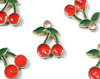 5 Cherry Charms, Red Summer Fruit Pendant (170G)